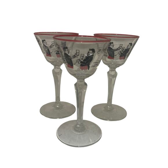 Mid Century Libbey Pickwick Merrymakers 1947 Set of 3 Stemmed Cordials Vintage - Picture 2 of 6
